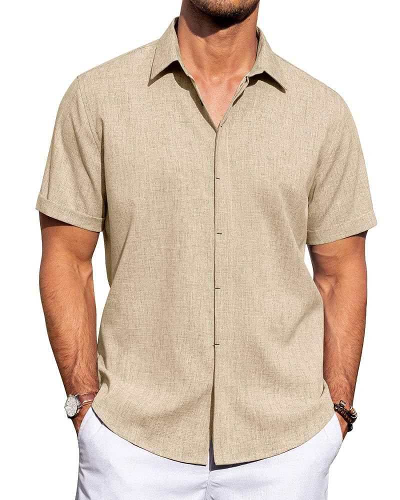 J.VER Men's Linen Shirts Casual Short Sleeve Button Down Shirt Beach Summer Vacation Holiday Wedd... | Amazon (US)