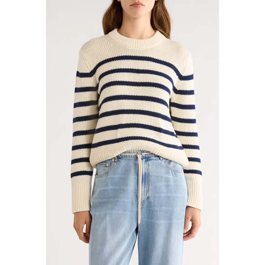 Rails Alise Stripe Crewneck Cotton Sweater in Ivory Navy Stripe at Nordstrom, Size Medium | Nordstrom