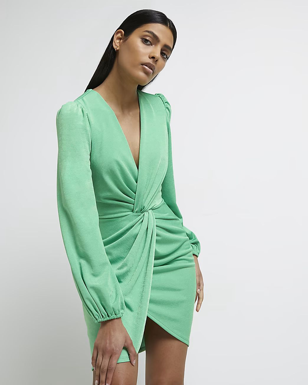 Green twist front bodycon mini dress | River Island (UK & IE)