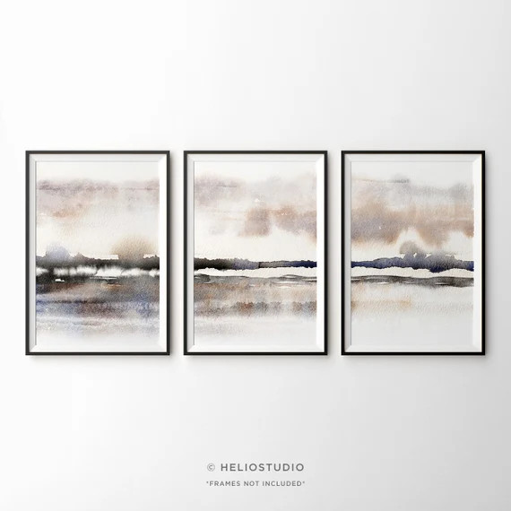 Three Piece Abstract Landscape Wall Art Misty Savannah | Etsy | Etsy (US)