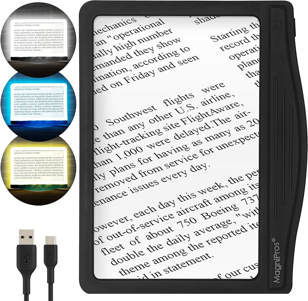 MagniPros 5X [Rechargeable] Large Ultra Bright LED Page Magnifier with Anti-Glare Lens & 3 Fully ... | Amazon (US)