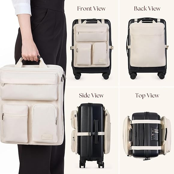 Over Luggage Organizer for Carry On Bag or Suitcase with Storage Pockets, 16” Laptop Sleeve with Handle, Travel Accessories Bag, Slide On Luggage Harness with Adjustable Straps (Ivory) | Amazon (US)