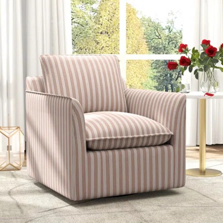 Ivy Bronx Kandyn 29.7" W Modern Soft Stripe Upholstered Swivel Barrel Chair with Removable Cushio... | Wayfair North America