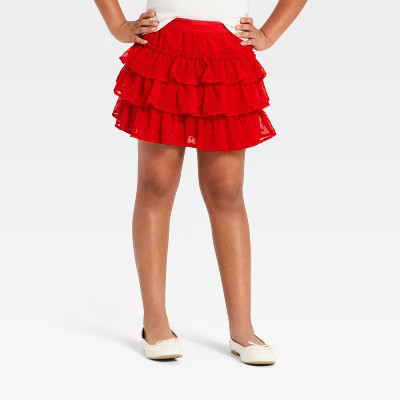 Girls' Valentine's Day Tiered Flocked Heart Skirt - Cat & Jack™ Red XS | Target