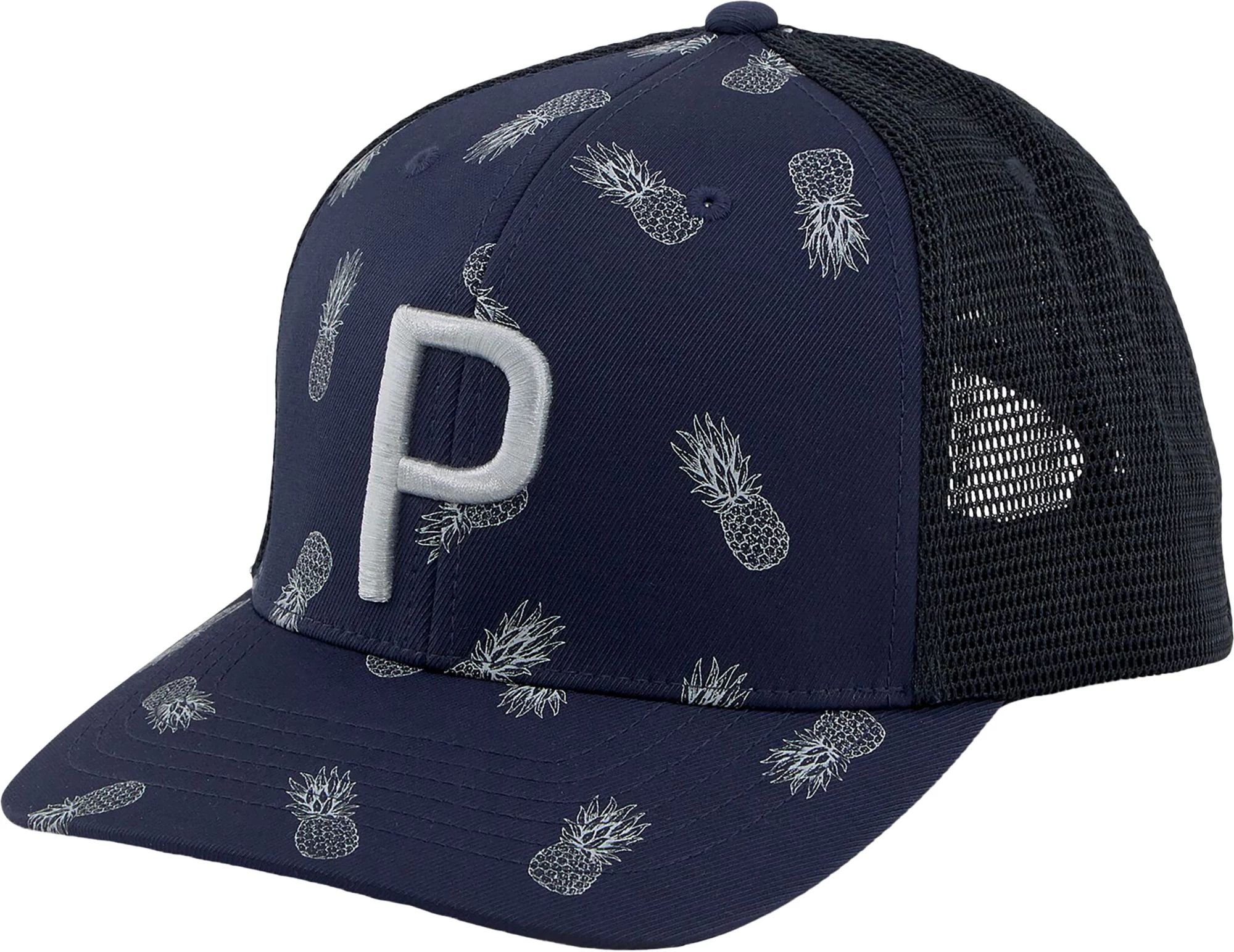 PUMA Men's Pineapple Trucker P Golf Hat, Navy/Grey Blue | Golf Galaxy