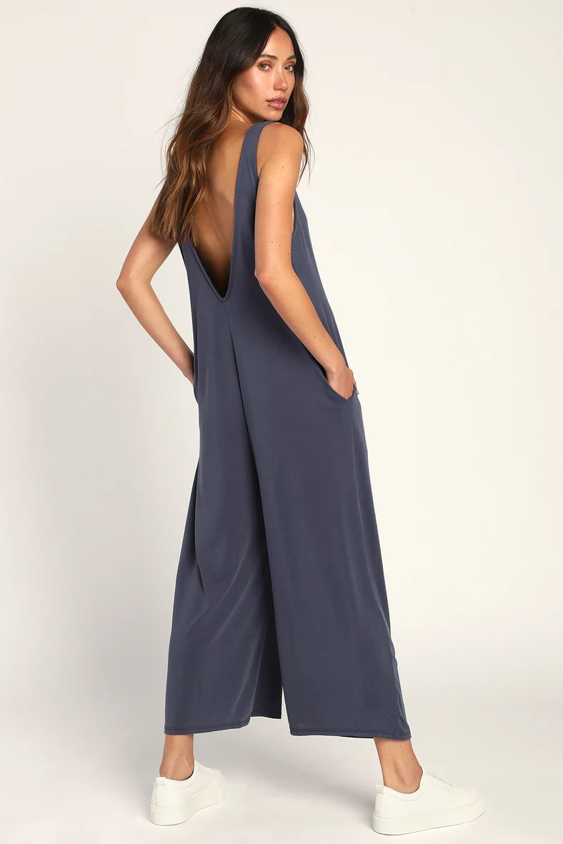 Bravo Washed Navy Blue Sleeveless Culotte Jumpsuit | Lulus (US)