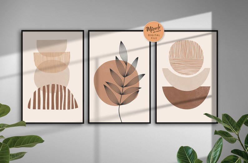 Boho Art Set of 3 Prints, Boho Wall Art, Abstract Gallery Wall Set, Printable Modern Art Poster B... | Etsy (US)