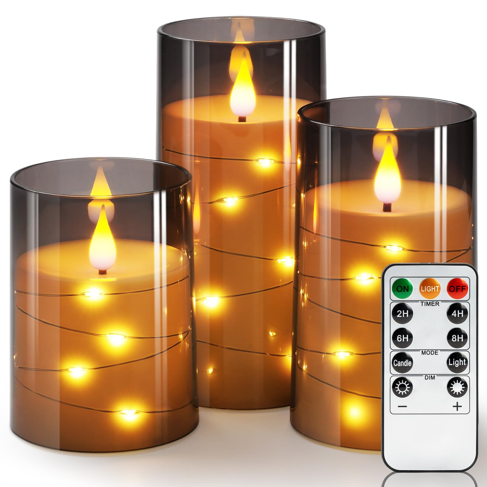 Homemory Flickering Flameless Candles with String Lights, Battery Operated, Embedded LED, Unbreak... | Amazon (US)