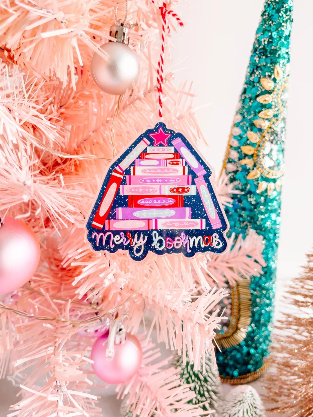Merry Bookmas Christmas Ornament - Acrylic Ornament - Holiday Ornament | Etsy (US)