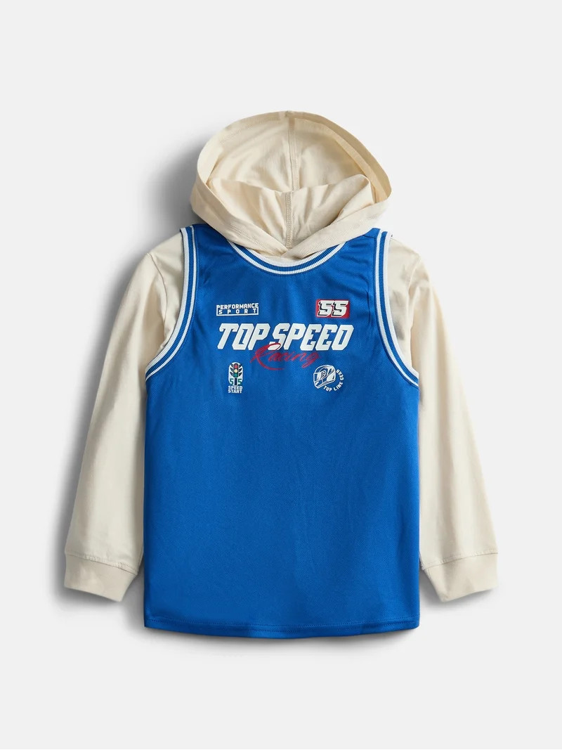 Wonder Nation Little Boys Hooded Basketball Jersey with Long Sleeves, 2 Piece, Sizes 4-10 | Walmart (US)