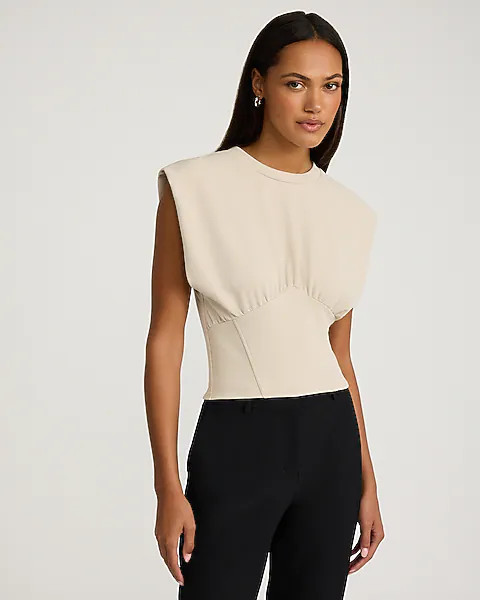 Crew Neck Sleeveless Corset Ruched Tee | Express