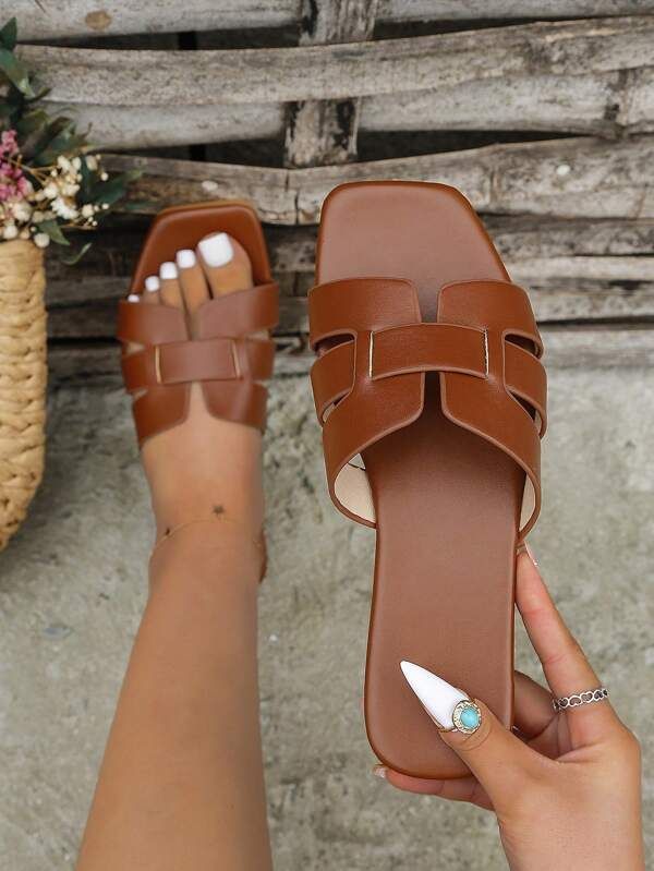 Elegant Slide Sandals For Women, Cut Out Design Flat Sandals | SHEIN