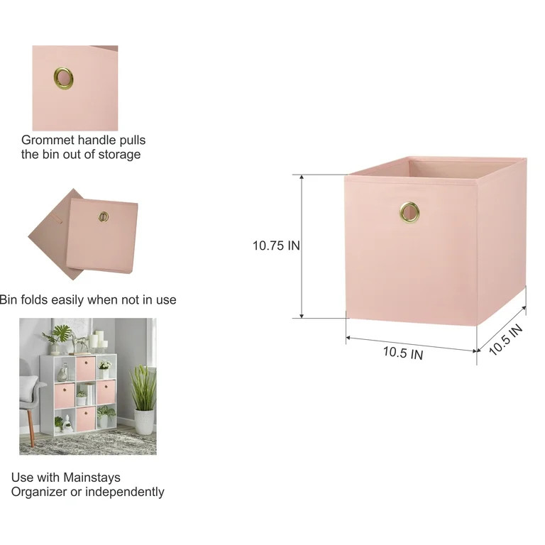 Mainstays Collapsible Fabric Cube Storage Bin (10.5" x 10.5"), Pearl Blush | Walmart (US)