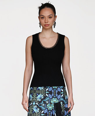 Women's Chain-Trim Ribbed Knit Tank Top | Macy's