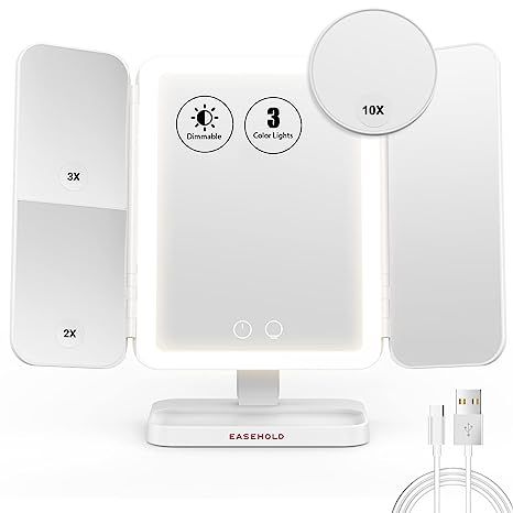 Large Makeup Mirror Vanity Mirror with Lights，1x/2x/3x/10X Magnification Trifold with 72 Super ... | Amazon (US)