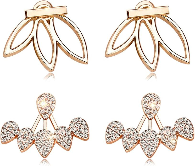 Suyi Fashion Hollow Lotus Flower Earrings Crystal Simple Chic Stud Earrings Set | Amazon (US)