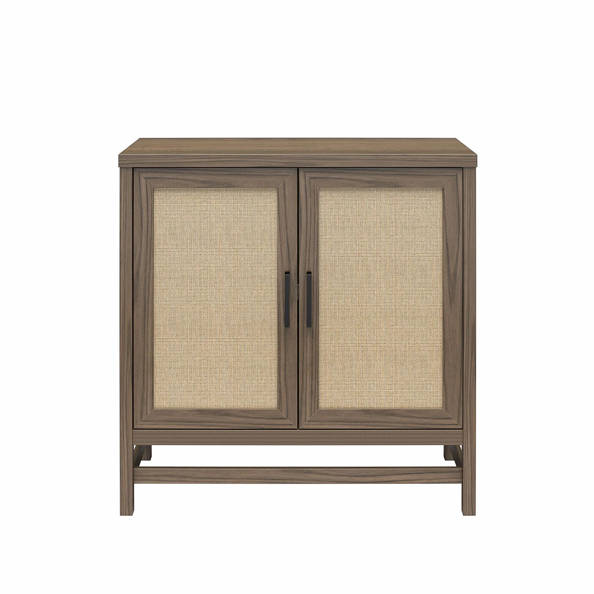 Ameriwood Home Lennon 2 Door Storage Cabinet, Medium Brown and Faux Rattan - Walmart.com | Walmart (US)