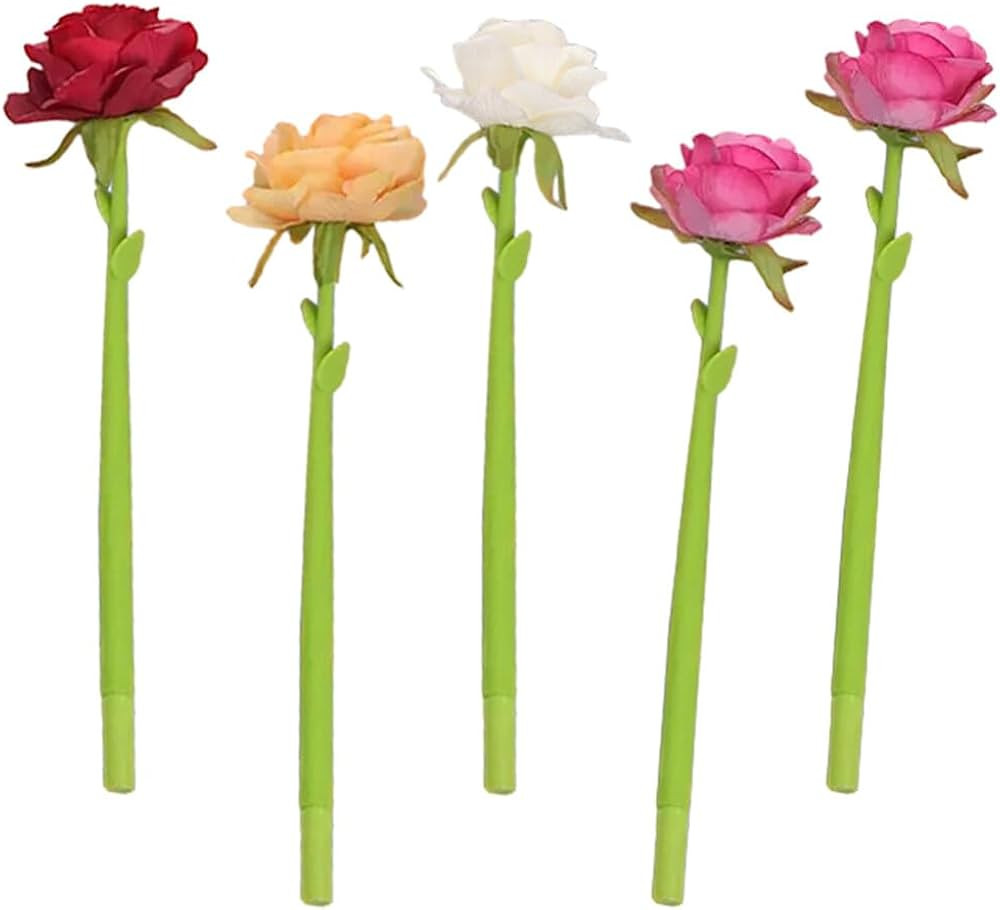 5pcs Rose Flower Ballpoint Pens, Silicone Writing Pens with Artificial Flowers, Assorted Colors, ... | Amazon (US)