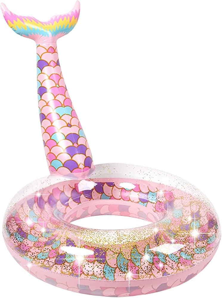 Ginkago Pool Floats Inflatable Swimming Rings Mermaid Tail Tubes Glitters Water Party Summer Beac... | Amazon (US)