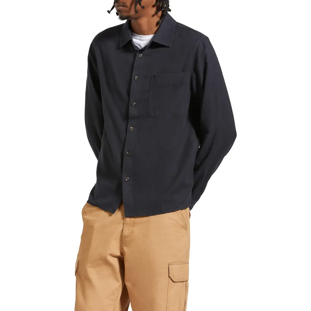 Brixton Hastings Solid Flannel Button-Up Shirt in Black at Nordstrom, Size Large | Nordstrom