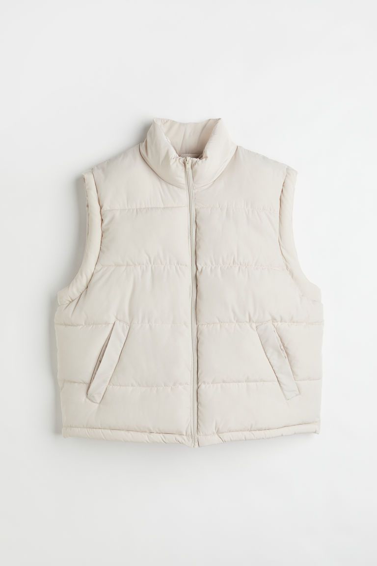 H & M - H & M+ Stand-up-collar Puffer Vest - Beige | H&M (US + CA)