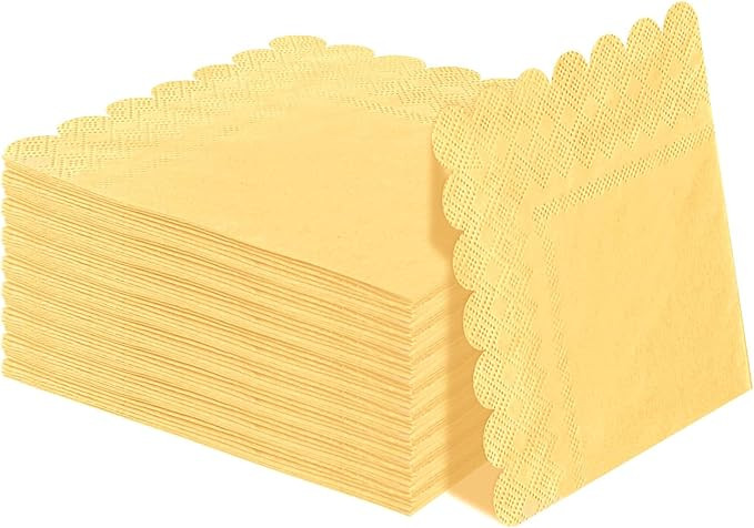 SietDESEO 50 Pieces 3-ply Yellow Napkins Disposable Folded 5 x 5 Inches Scalloped Cocktail Napkin... | Amazon (US)