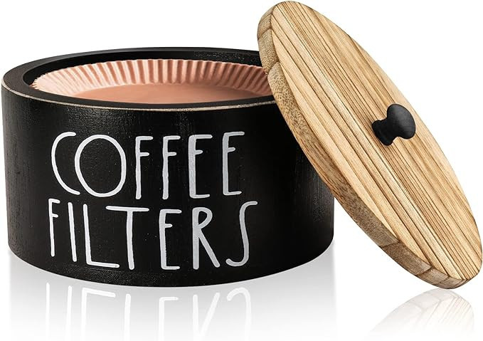 MINCORD Coffee Filter Holder, Wood Coffee Filter Storage Container Coffee Filter Dispenser with L... | Amazon (US)