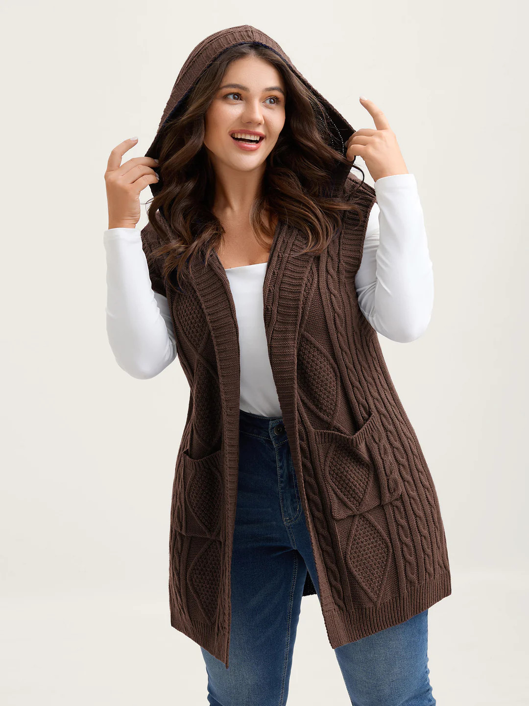 Twisted Hooded Sleeveless Knit Cardigan | Bloomchic