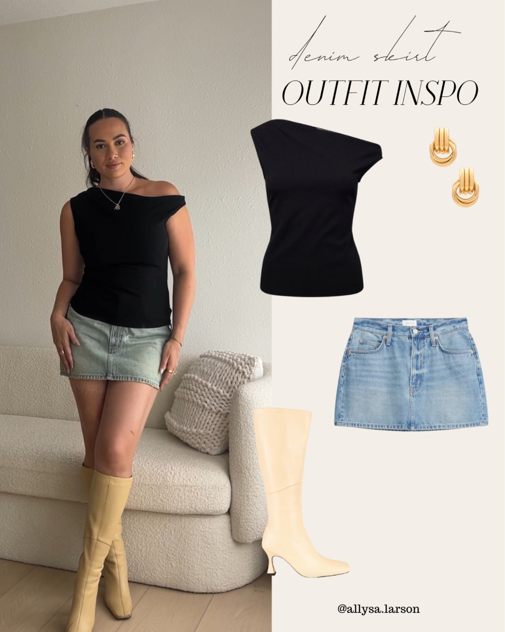 Some of my favorite fall finds from Oak + Fort - this denim mini skirt and asymmetrical top styled with my Tony Bianco boots and gold hoop earrings 

#LTKStyleTip #LTKSeasonal #LTKShoeCrush
