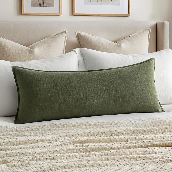 MIULEE Decorative Long Body Lumbar Throw Pillow Cover 14x36 Inch Dark Olive Green Boho Farmhouse ... | Amazon (US)
