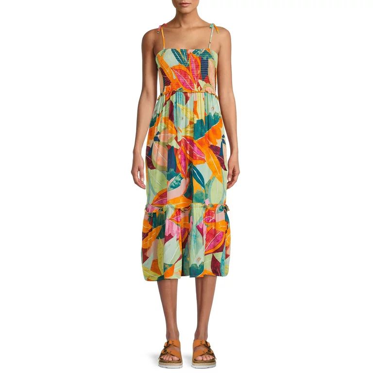 Time and Tru Women's Smocked Tie Shoulder Dress | Walmart (US)