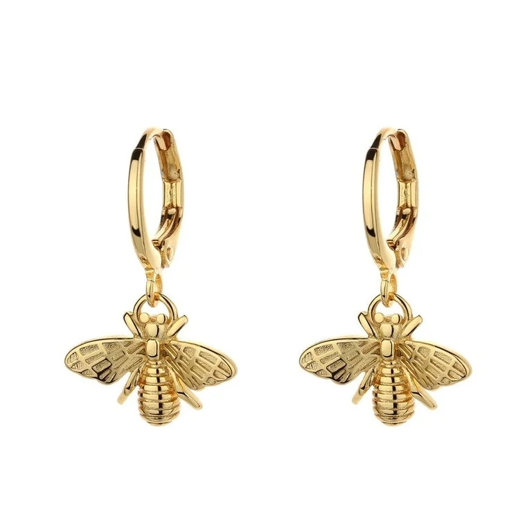 Amy and Annette 14K Gold Bee Huggie Earrings in 14K Yellow Gold Plated - Walmart.com | Walmart (US)