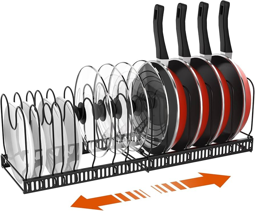 Housolution Pot and Pan Organizer Rack for Cabinet, Expandable Pot Lid Organizer with 14 Adjustab... | Amazon (US)