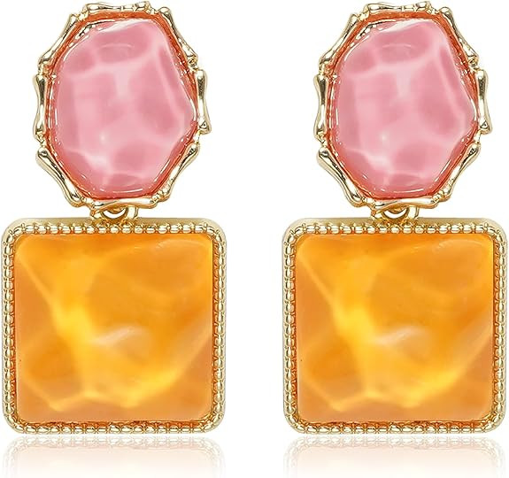 Acrylic Earrings for Women Asymmetrical Resin Dangle Drop Earrings Boho Water Ripple Earring | Amazon (US)