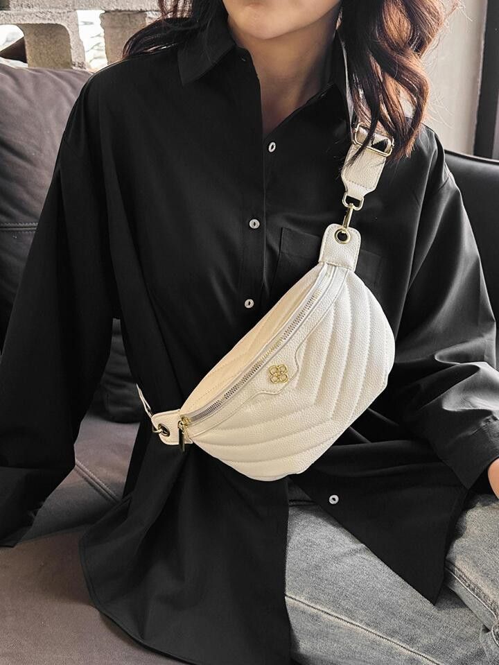 Chevron Fanny Pack Zipper Metal Decor Pu | SHEIN