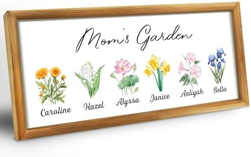 Mom Gifts, Personalized Photo Frame, Kids' Names & Birth Month Flowers Design, Natural Wood with ... | Amazon (US)