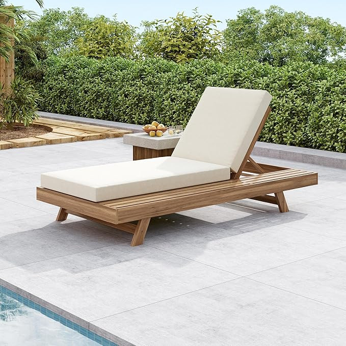 Christopher Knight Home Dami Patio Chaise Lounge Chair Outdoor with 4-Thick Cushion, Acacia Wood ... | Amazon (US)