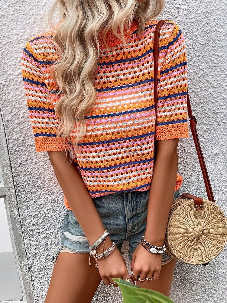 YOLTEC Women's Tops Sexy Tops for Women Women's Shirts Striped Pattern Mock Neck Knit Top Shirts ... | Amazon (US)