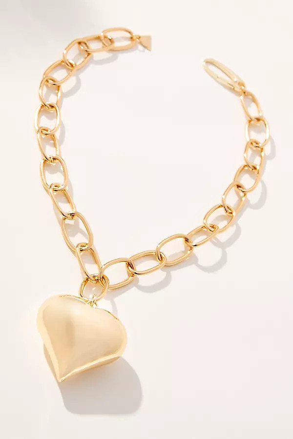 Large Solid Heart Charm Link Necklace | Anthropologie (US)