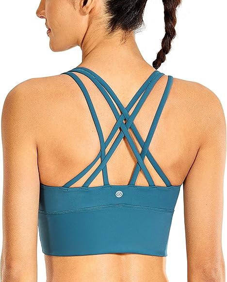 CRZ YOGA Women's Medium Impact Wirefree Padded Strappy Longline Sports Bras | Amazon (US)