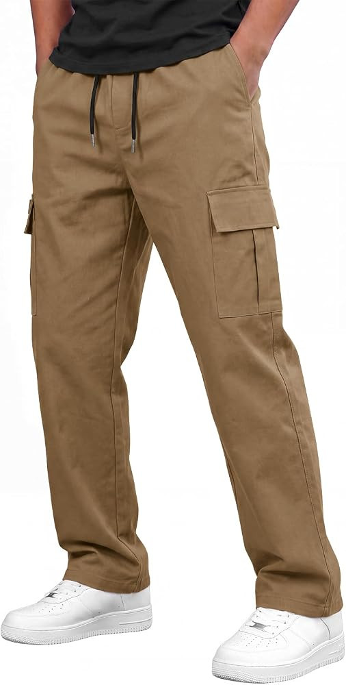 Aoysky Mens Cargo Pants Elastic Waist Multi Pocket Hiking Work Trousers | Amazon (US)