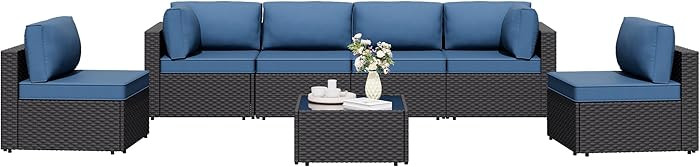 7 Pieces Outdoor Patio Sectional Sofa Couch, Wicker Furniture Patio Conversation Sets with Washab... | Amazon (US)