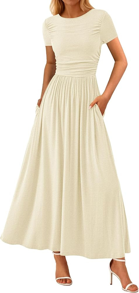 PRETTYGARDEN Women's Casual Dresses 2025 Summer Short Sleeve Ruched Patchwork A Line Pleated Swin... | Amazon (US)