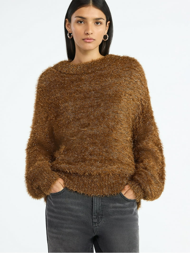 Scoop Women's Tinsel Knit Tunic Sweater with Long Sleeves, Midweight, Sizes, XS-XXL | Walmart (US)