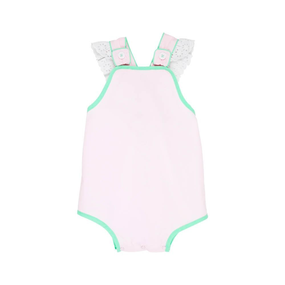 Saylor Sunsuit - Palm Beach Pink with Grace Bay Green & Worth Avenue White Eyelet | The Beaufort Bonnet Company