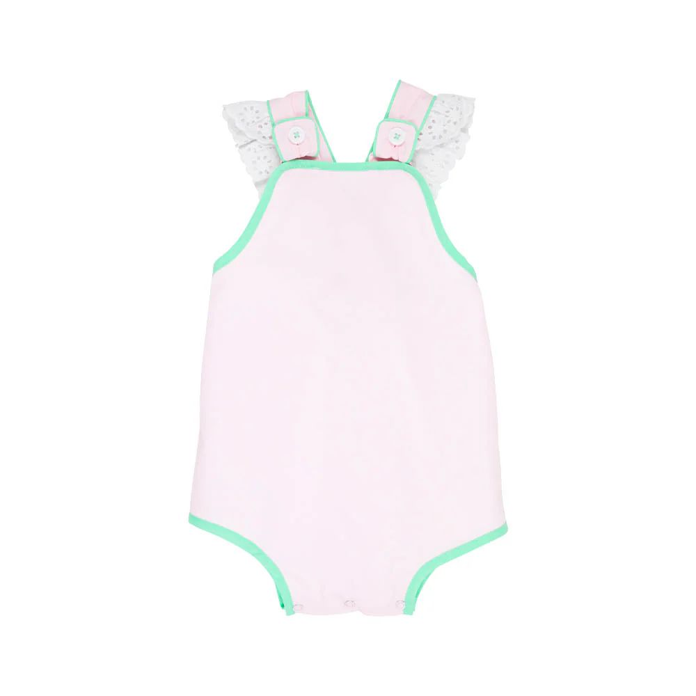 Saylor Sunsuit - Palm Beach Pink with Grace Bay Green & Worth Avenue White Eyelet | The Beaufort Bonnet Company
