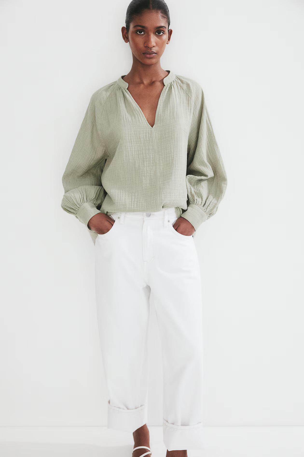 Doppelt gewebte Bluse - Helles Khakigrün - Ladies | H&M DE | H&M (DE, AT, CH, NL, FI)