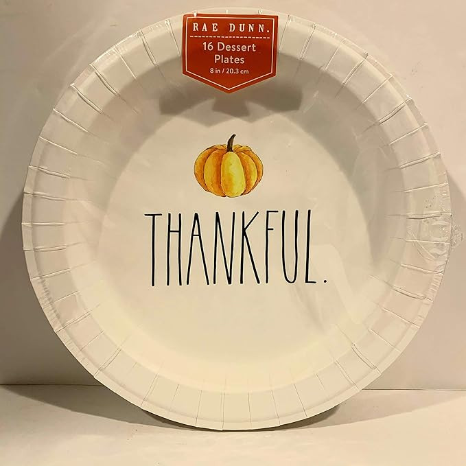 Rae Dunn THANKFUL Thanksgiving Pumpkin Coated Desert Plates - 8" 16 Plates | Amazon (US)