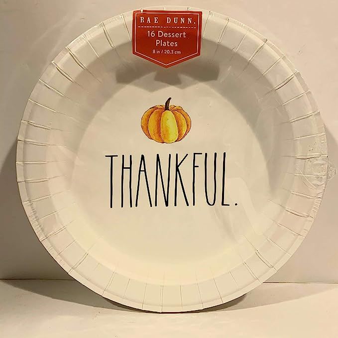 Rae Dunn THANKFUL Thanksgiving Pumpkin Coated Desert Plates - 8" 16 Plates | Amazon (US)