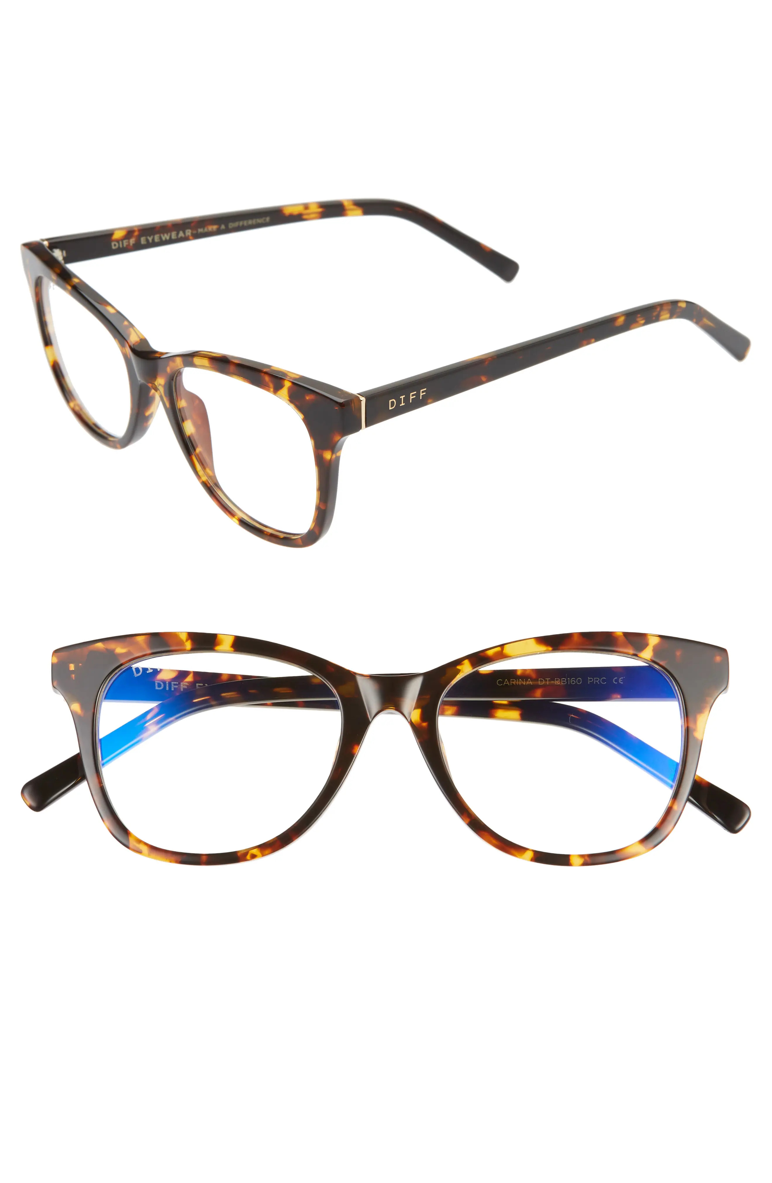 Women's Diff Carina 49mm Blue Light Blocking Optical Glasses - Dark Tortoise/ Blue Light | Nordstrom